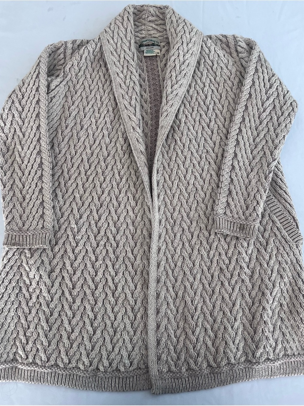 Aran Crafts Cozy Wool Shawl Collar Cable Knit Women's Sweater Cardigan - Taupe